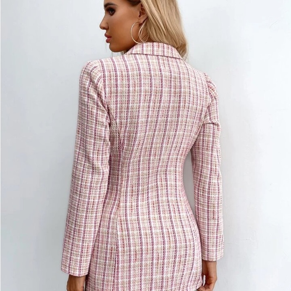 SHEIN Pink Plaid Blazer Suit Jacket | Medium - Picture 8 of 15
